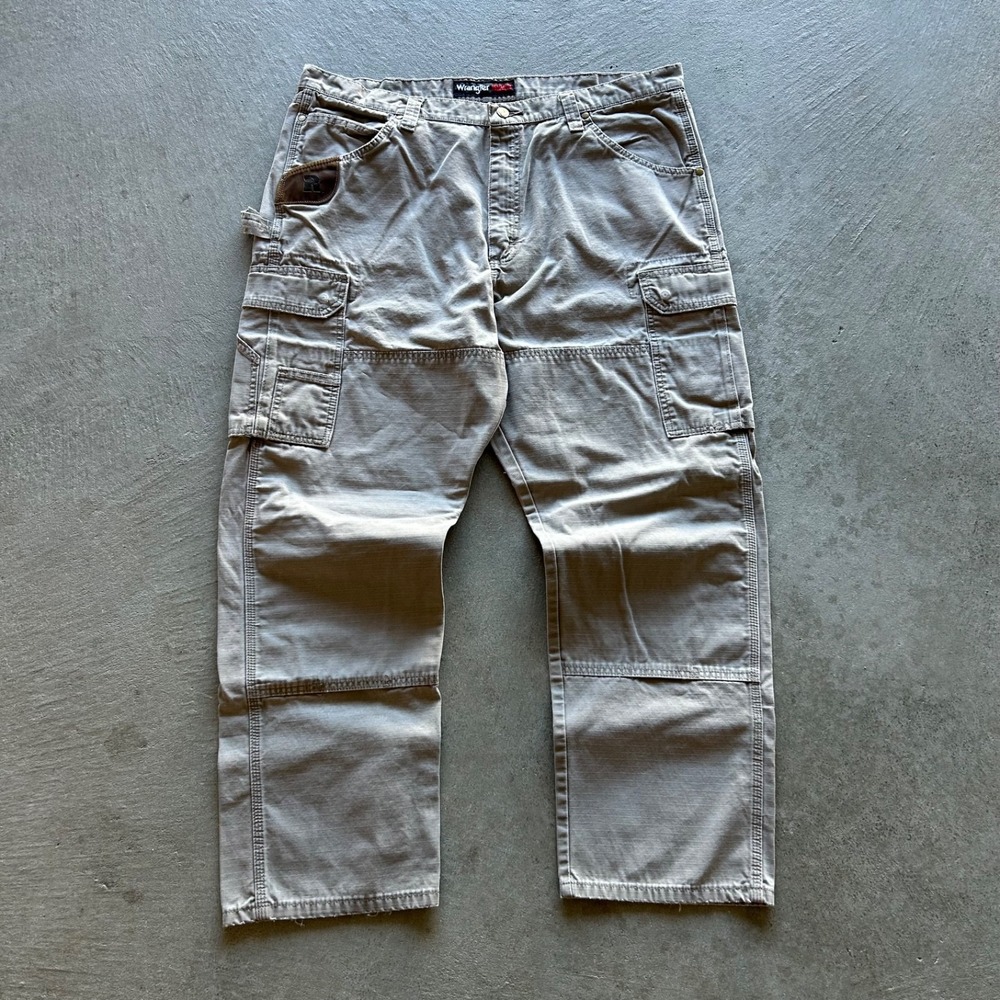 Vintage Wrangler Riggs Cargo Pants Size 40x30 Tan Double Knee Workwear Ripstop
